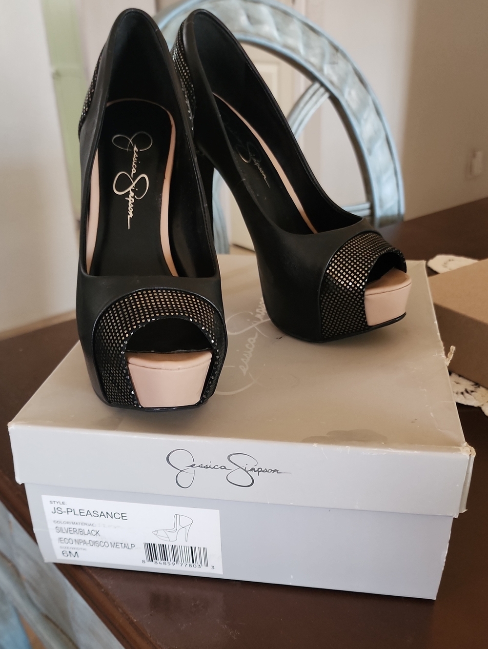 Jessica Simpson Black Peep-Toe Platform Pumps with Nude Accent